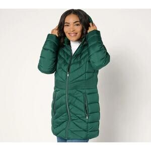 SUSAN GRAVER Women's Water-Resistant Quilted Jacket w/Hood & Waist Detail Size L